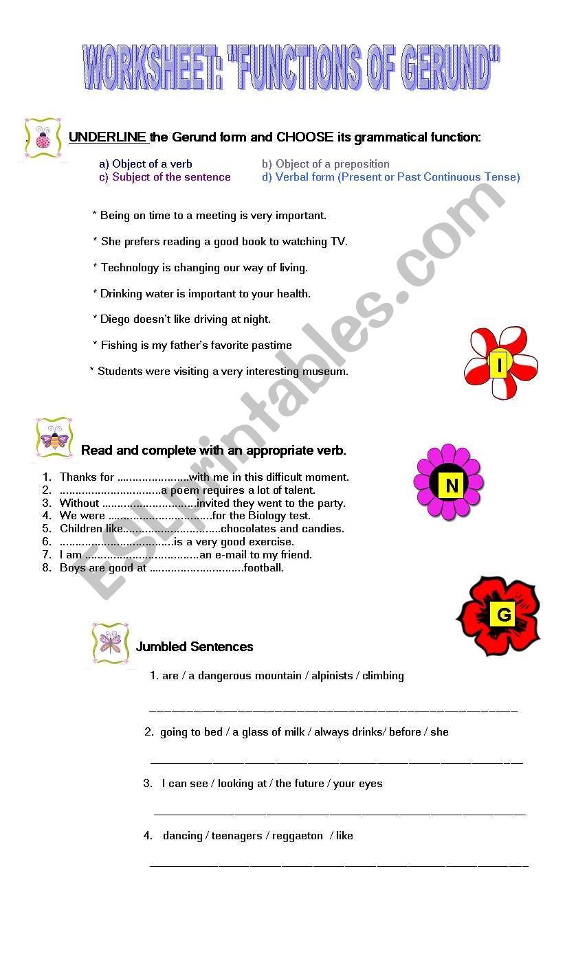 gerunds worksheet