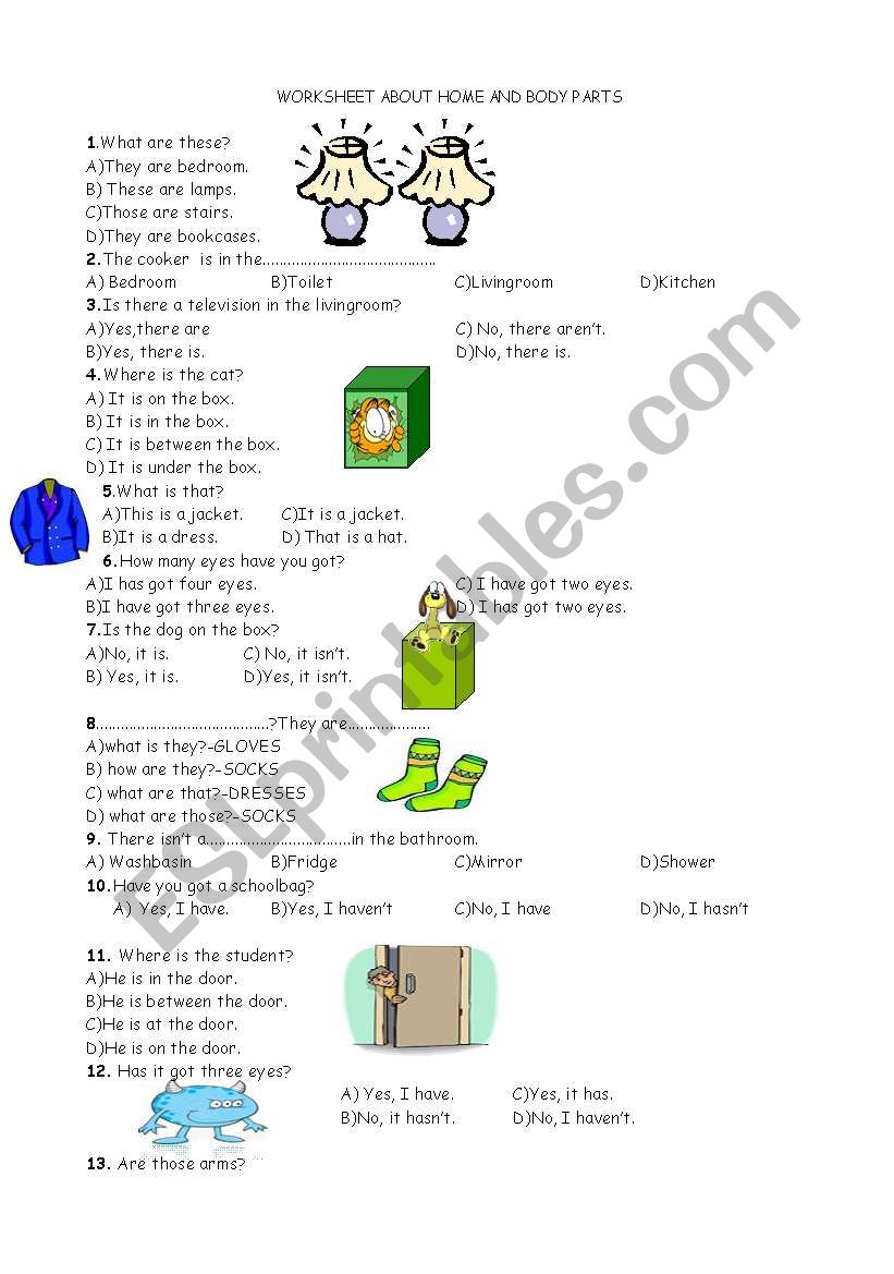 home-body parts worksheet
