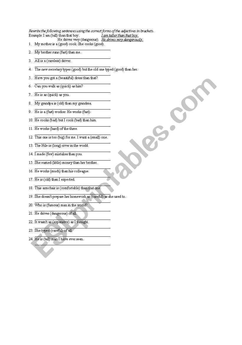 English Worksheets Adjectivedverbss And A