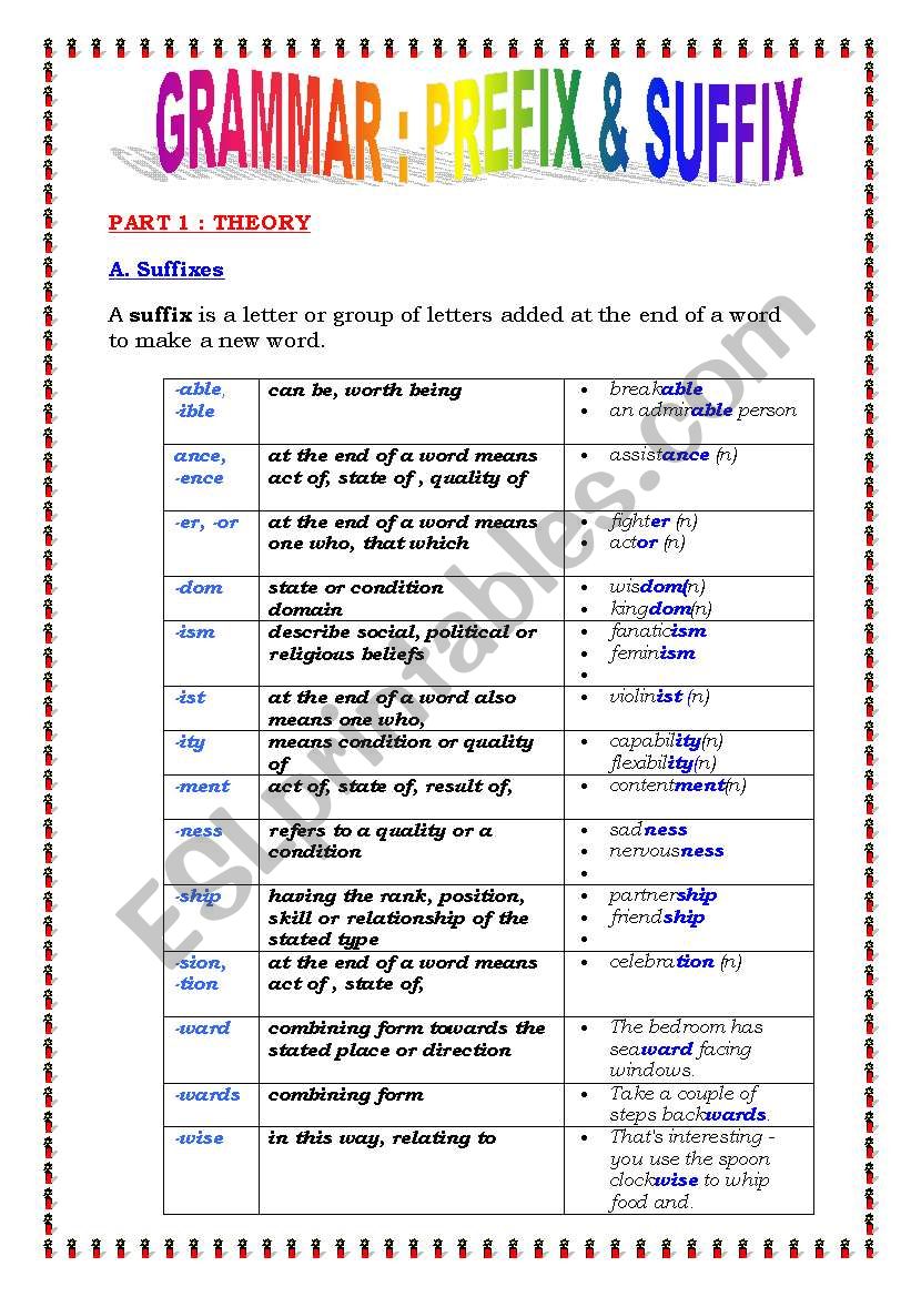 Suffix Prefix 5 Pages Exercises And Answers ESL Worksheet By Demeuter