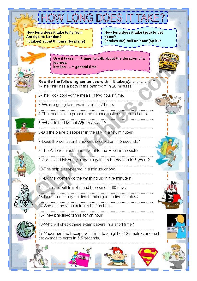 HOW LONG DOES IT TAKE ESL Worksheet By Minegurtop