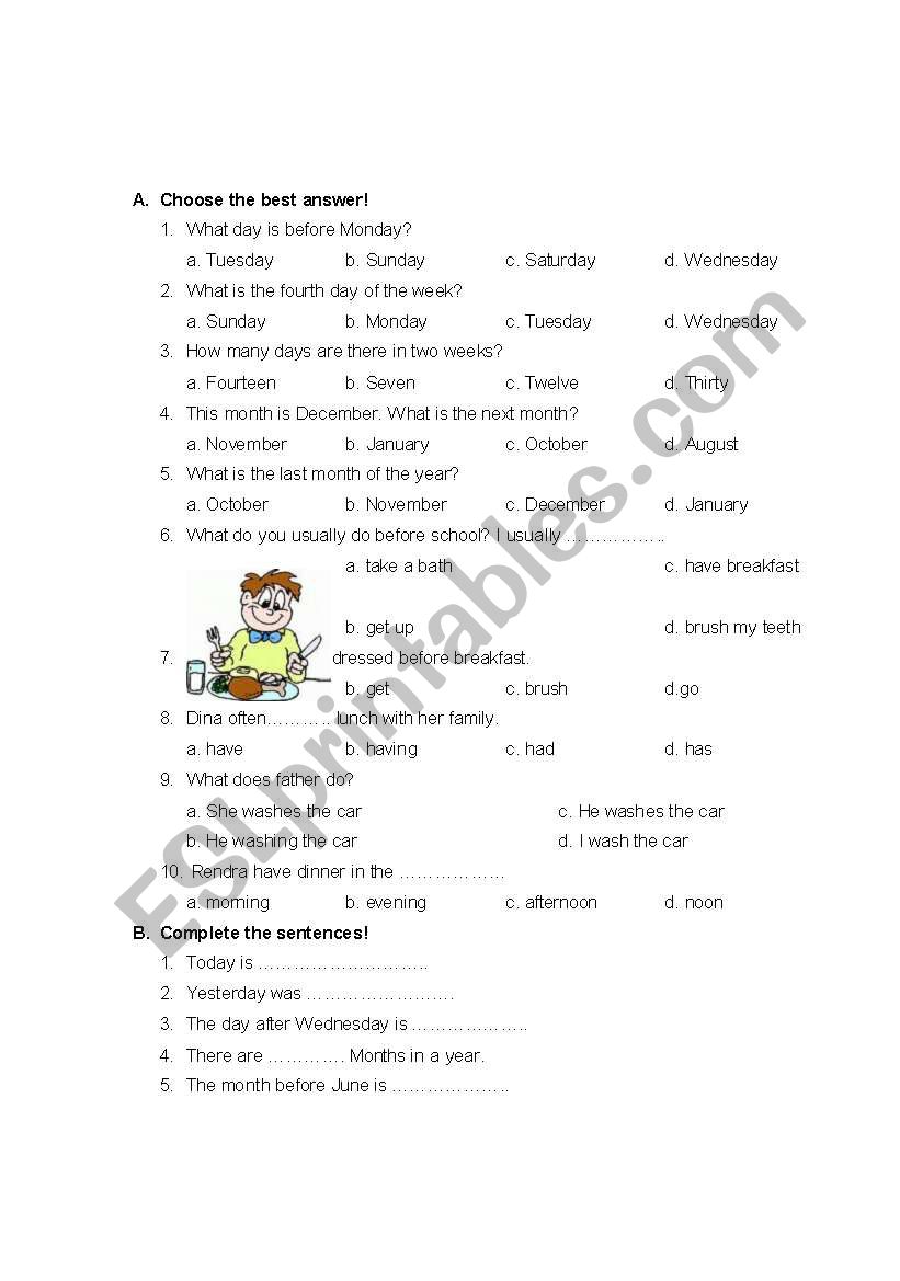 Multiple Choice Test For Elementary ESL Worksheet By Husnul