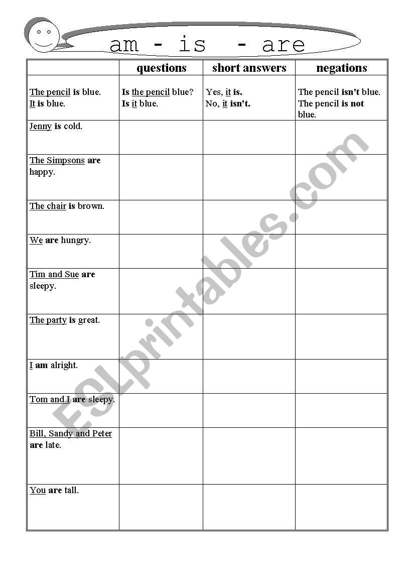 questions,answers, negations worksheet