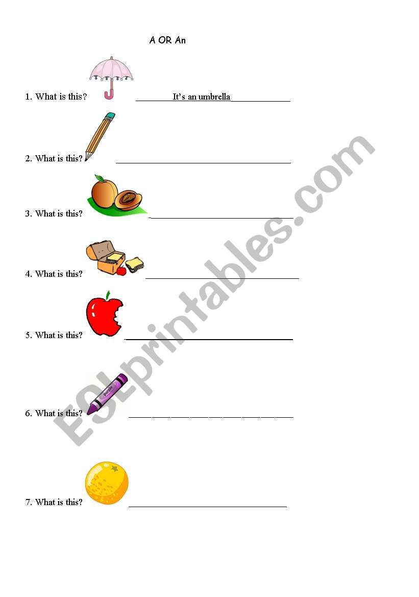 a - an worksheet