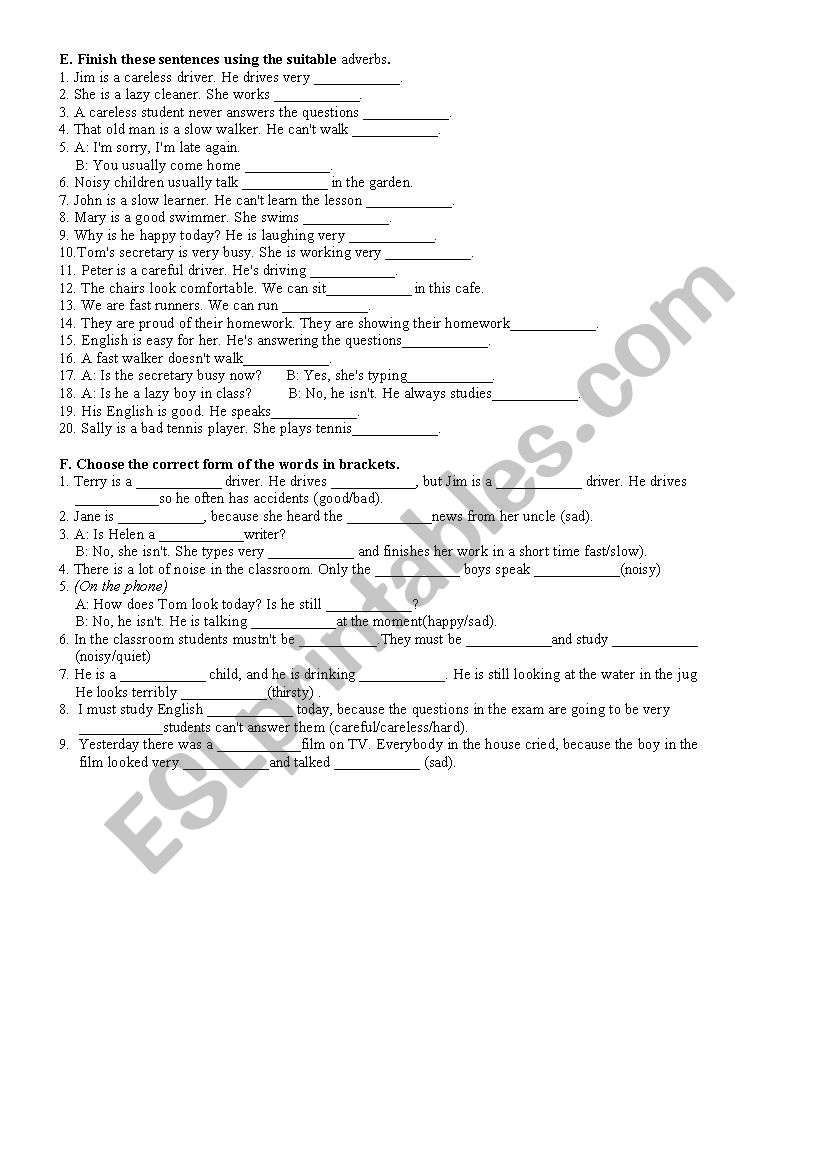 adverbs worksheet