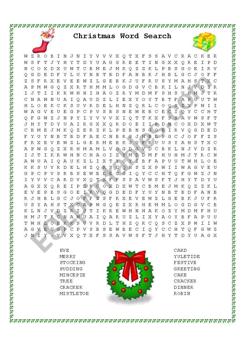 Christmas word search worksheet