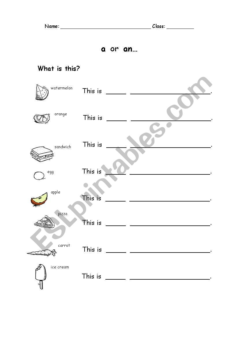 Using a or an worksheet