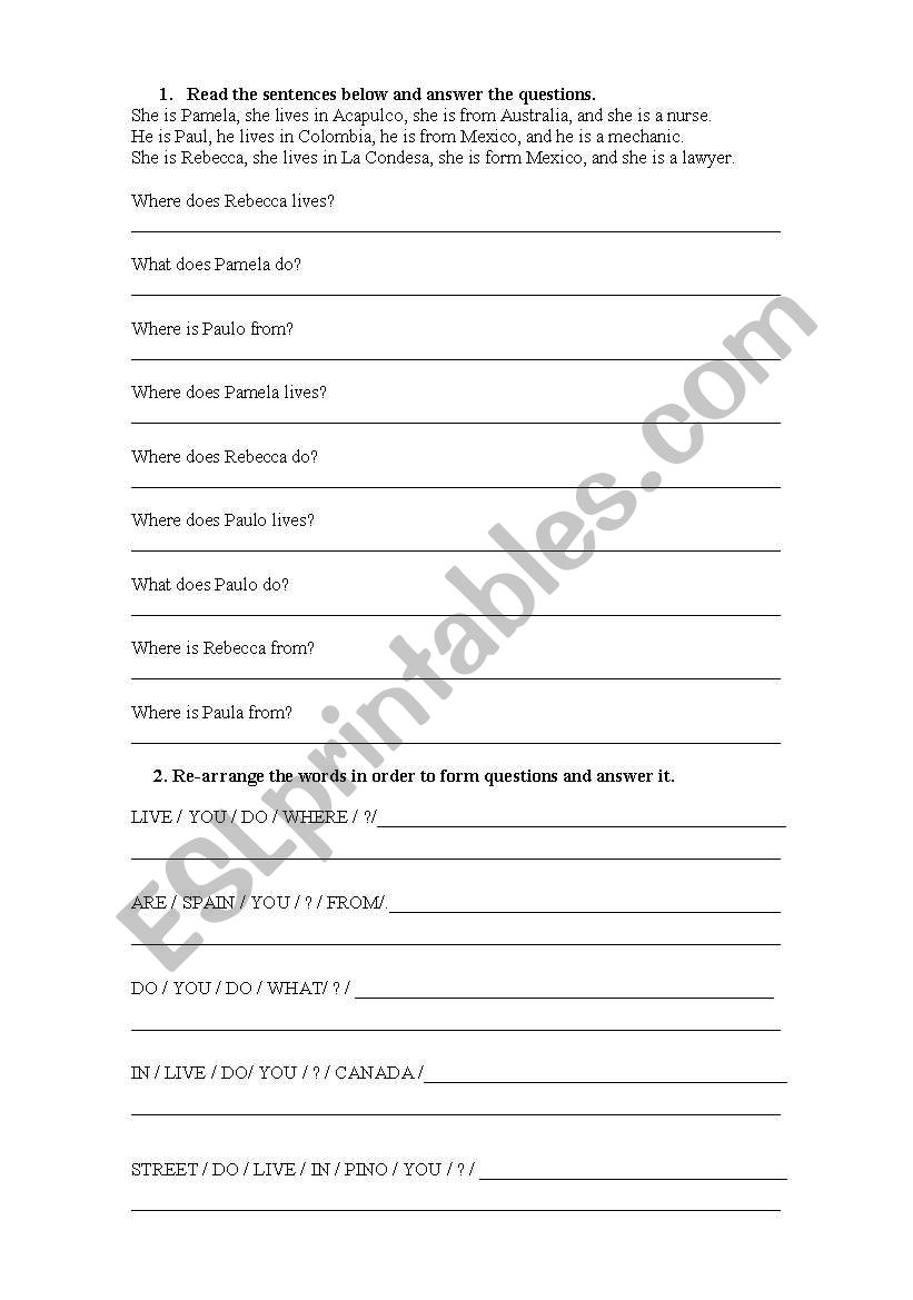 Where does...live? worksheet