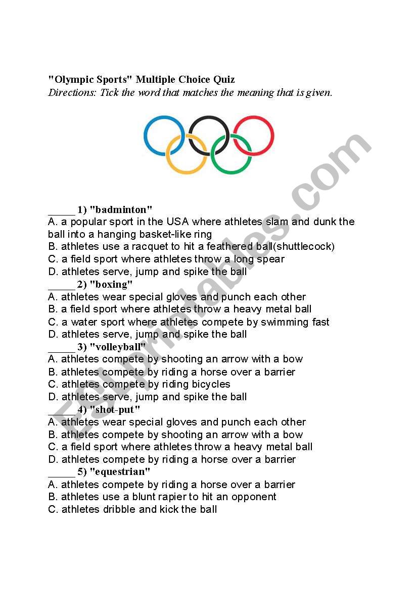 olympic sports 2 worksheet