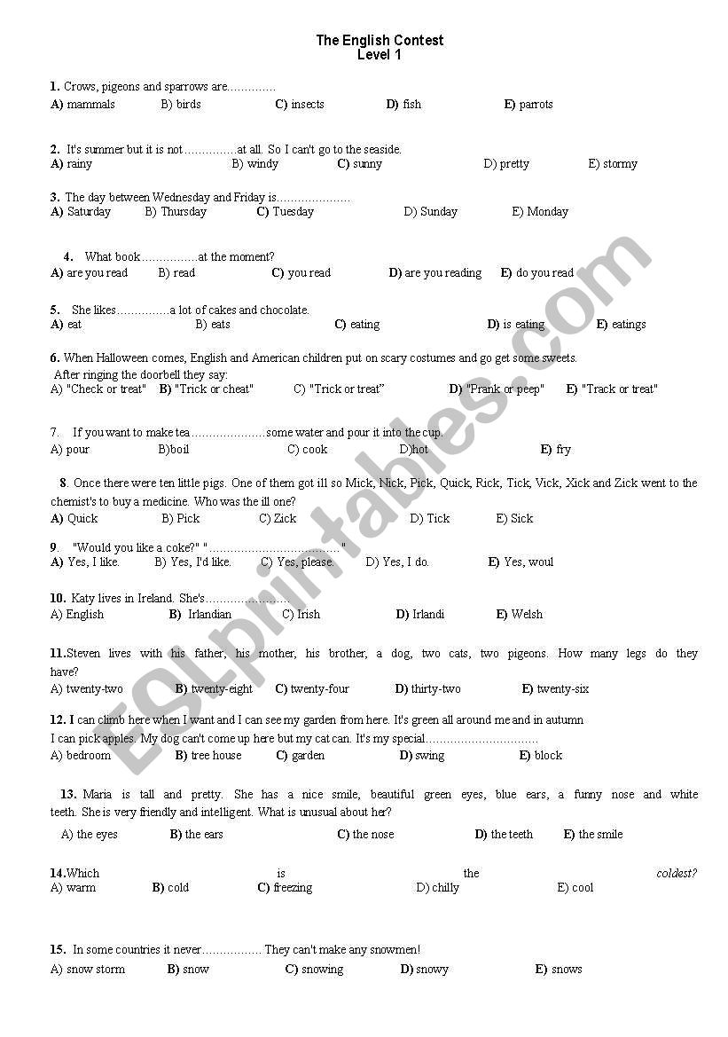The English Contest worksheet