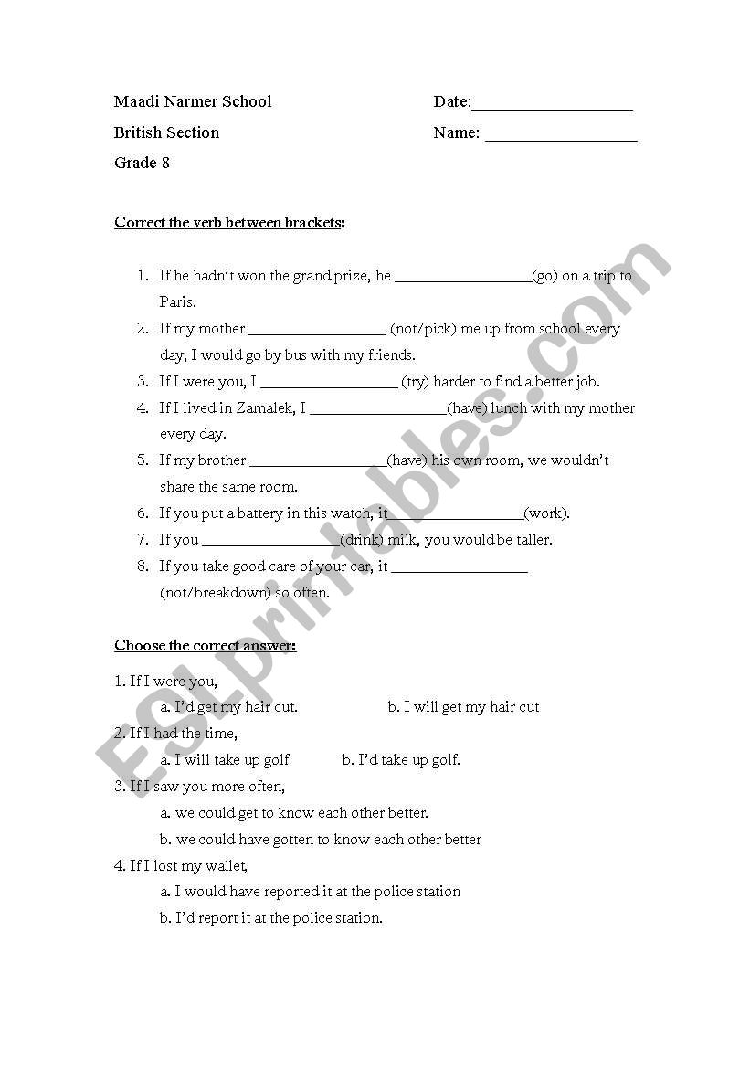 Conditionals worksheet