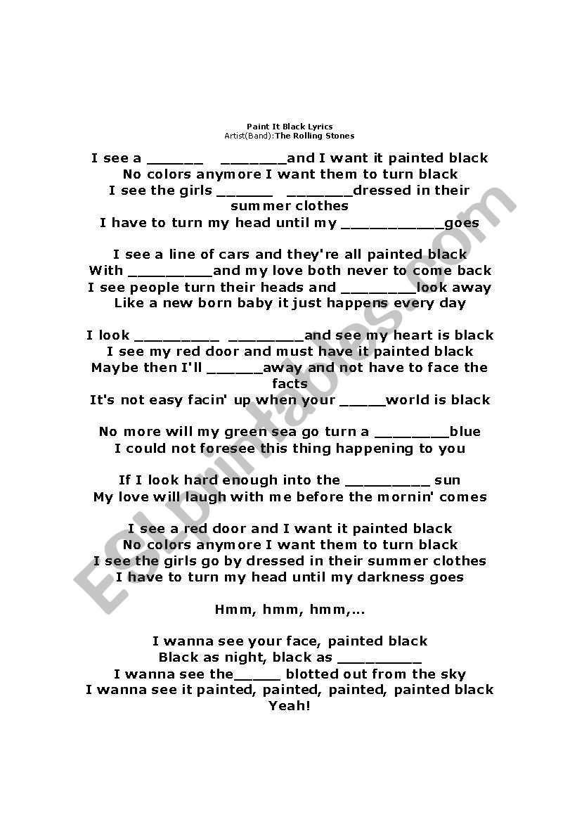 English Worksheets Paint It Black