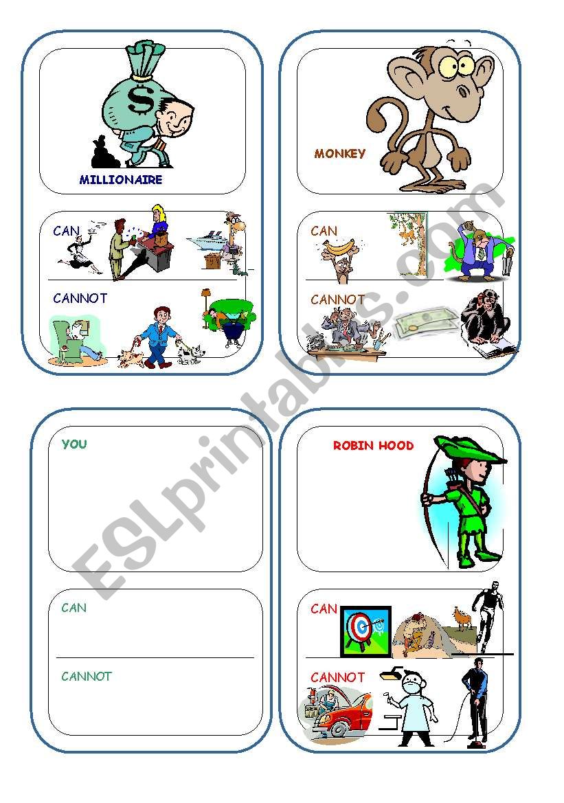 Can and cannot game cards 2/2 worksheet