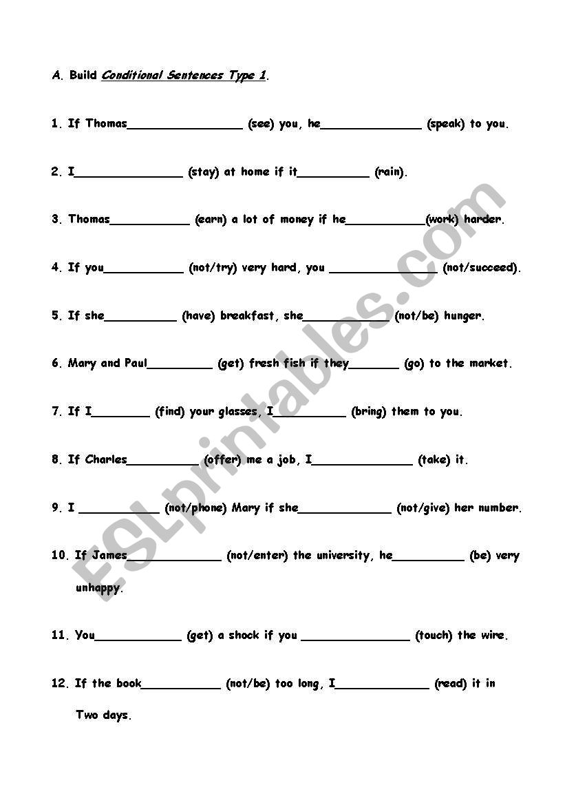 Conditional Sentences Type 1 worksheet