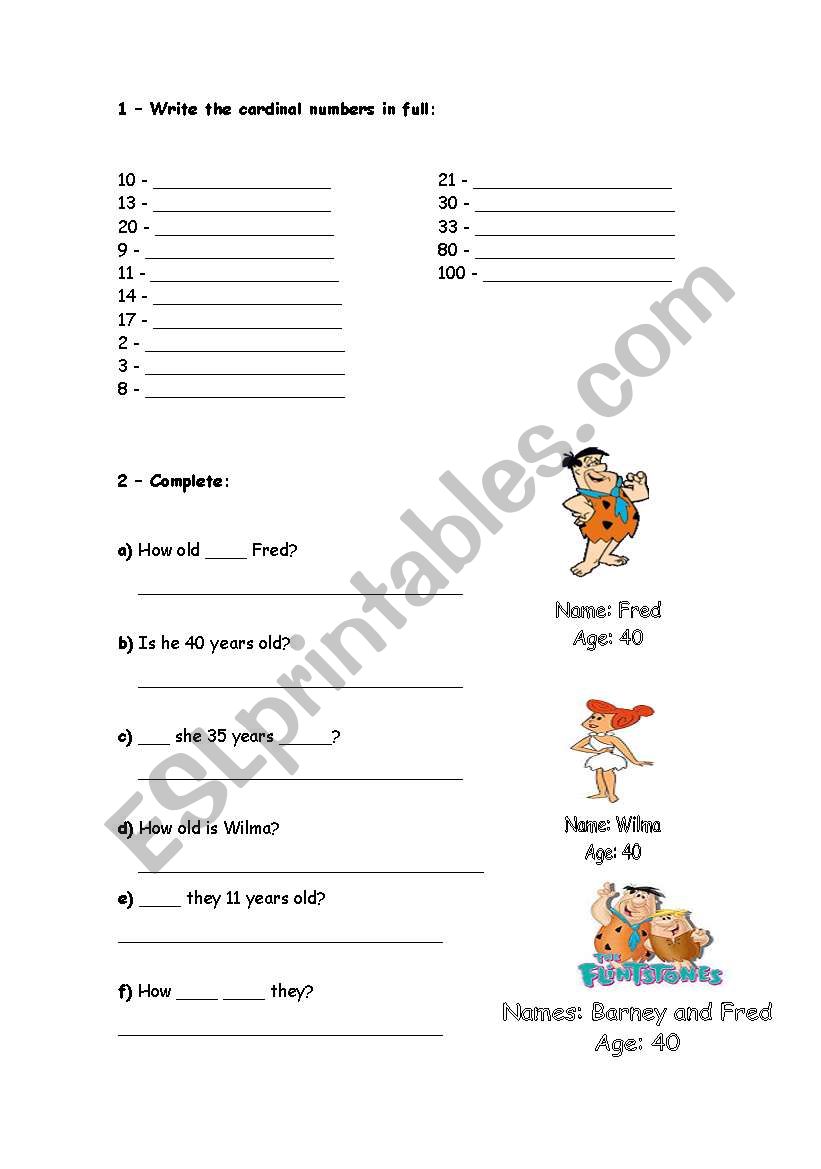 numbers and age worksheet