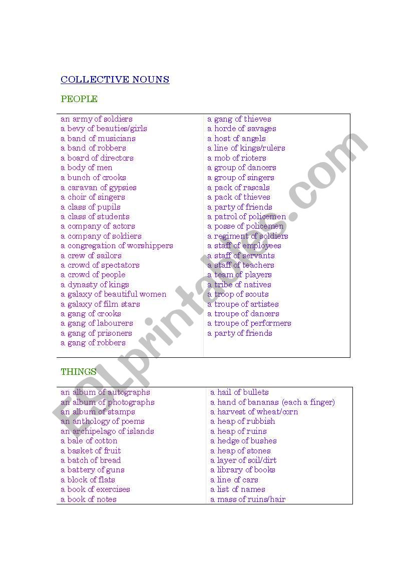 collective noun worksheet