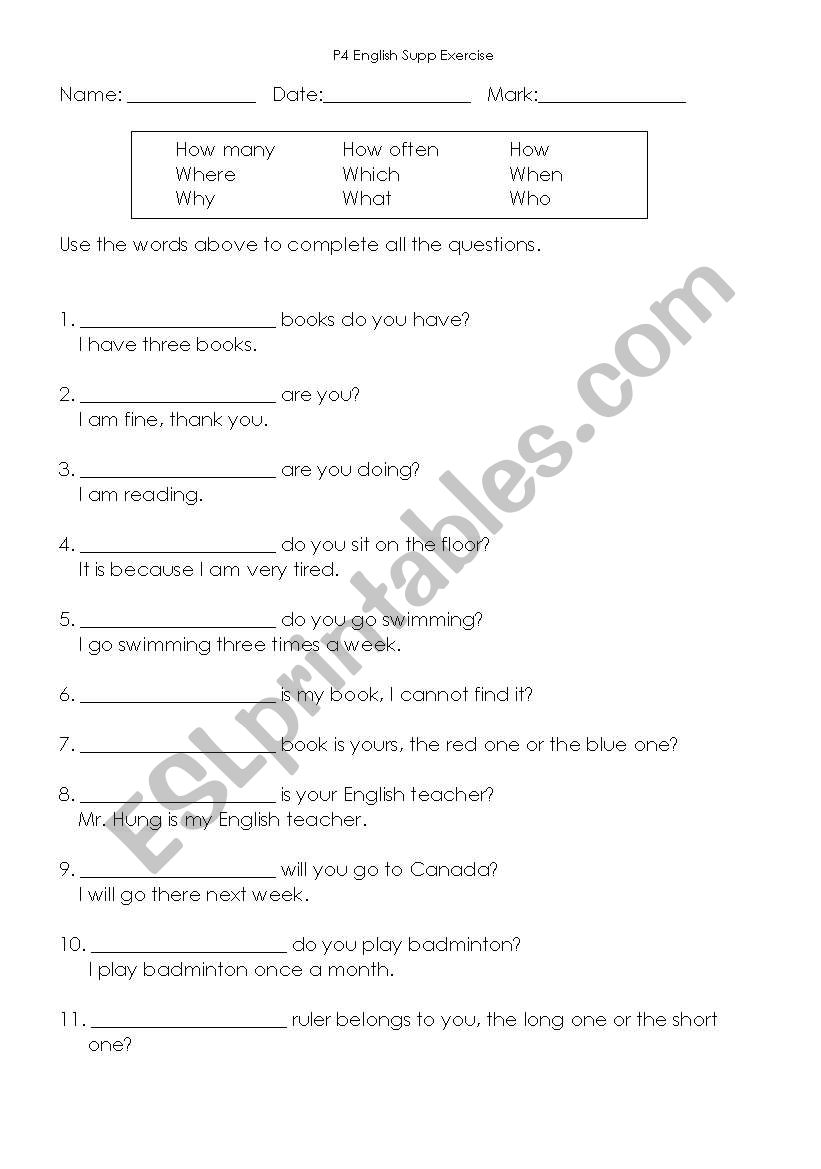 Question Words worksheet