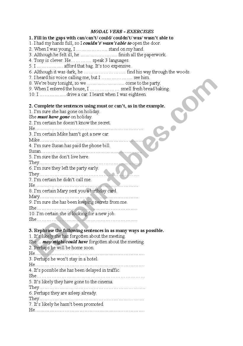 Modal verbs 2 pages worksheet