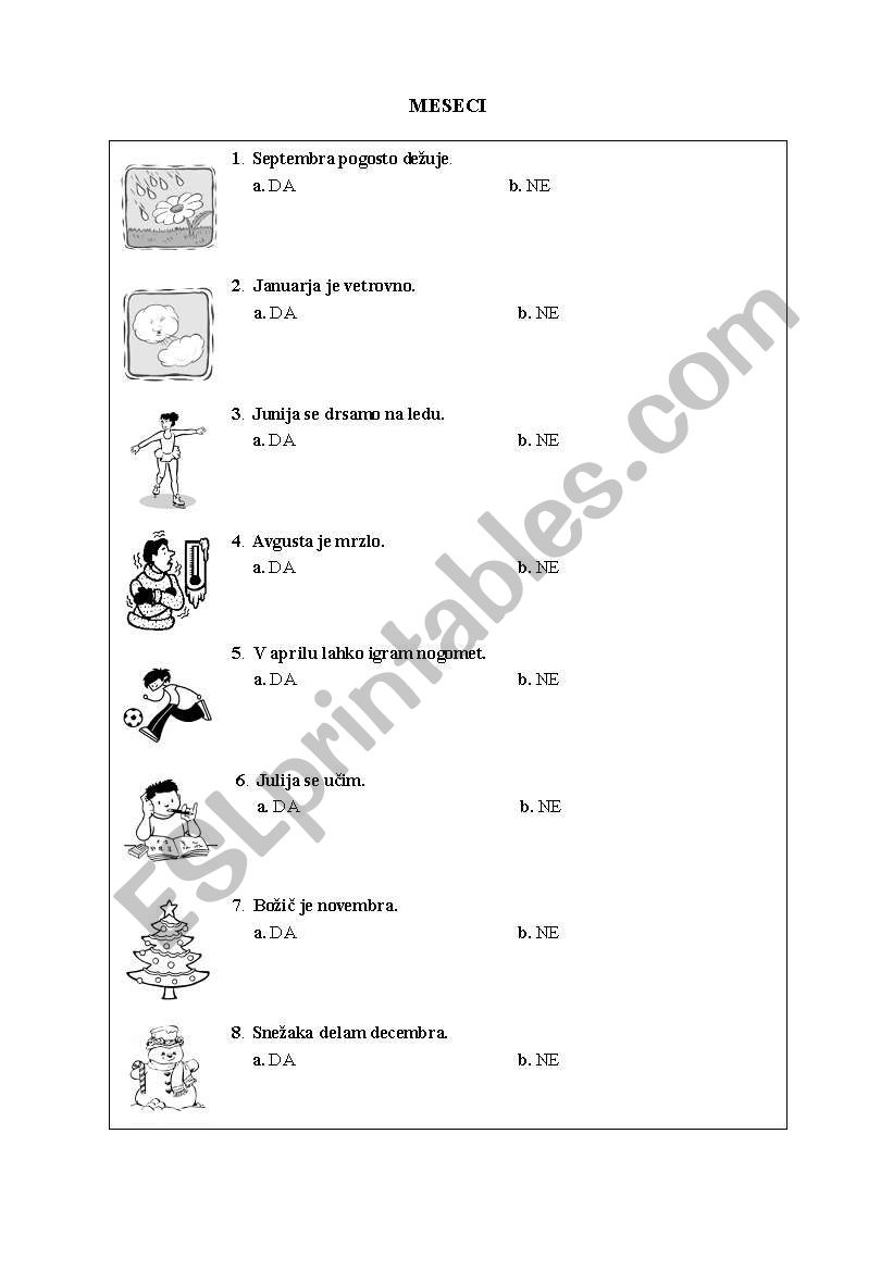 months-yes-no worksheet