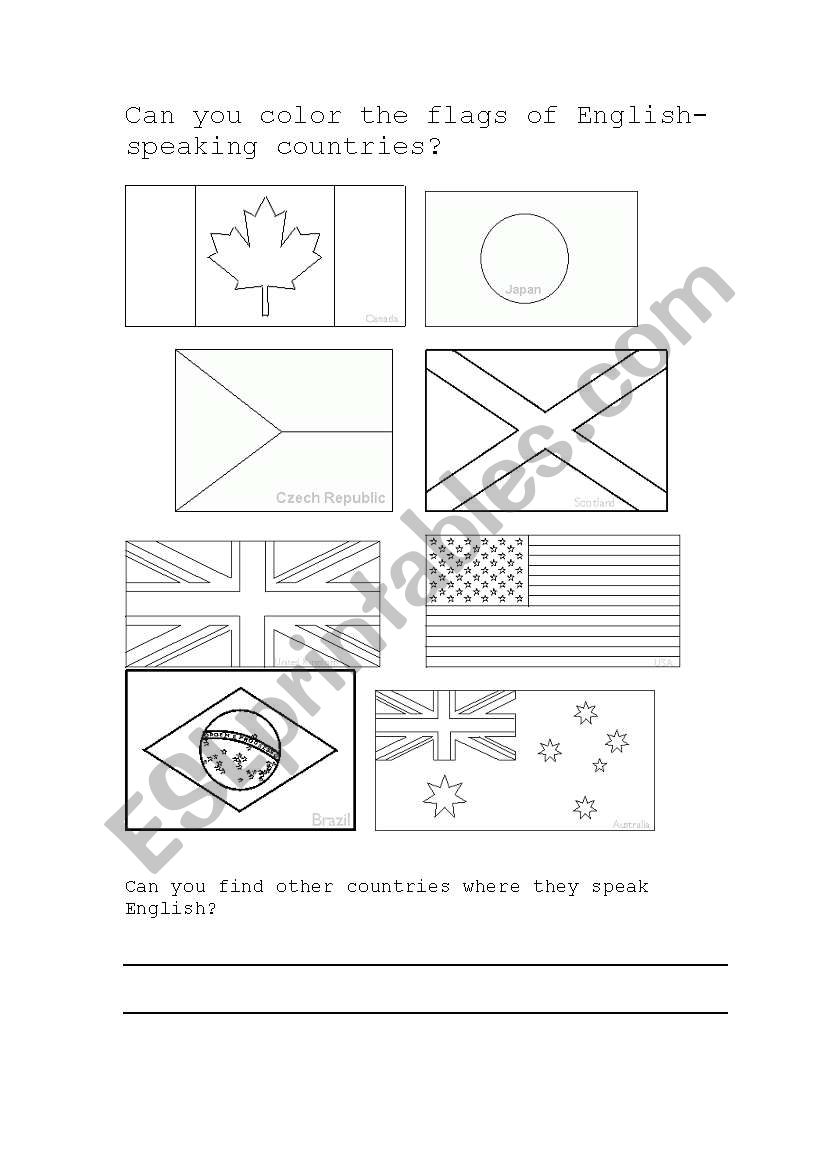 Flags of English-speaking countries - ESL worksheet by SCKB