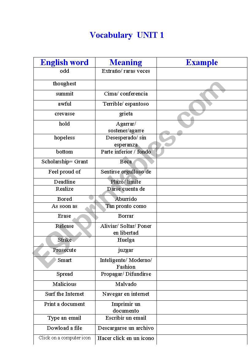 VOCABULARY worksheet