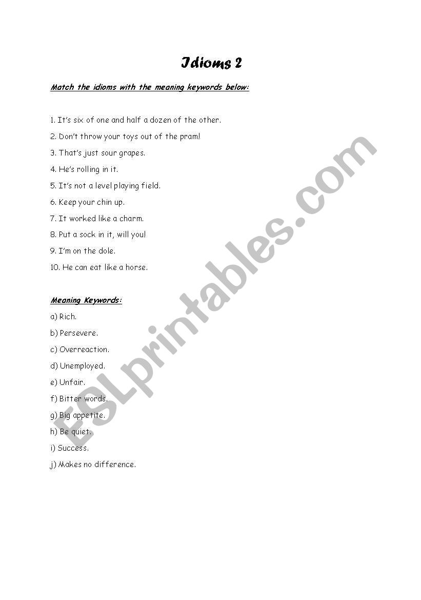 Idioms (with answers) worksheet