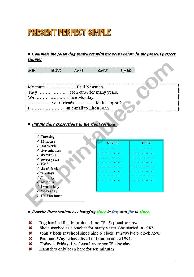 PRESENT PERFECT  worksheet