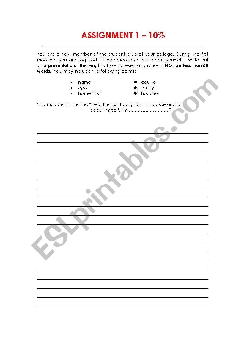 Introductions worksheet