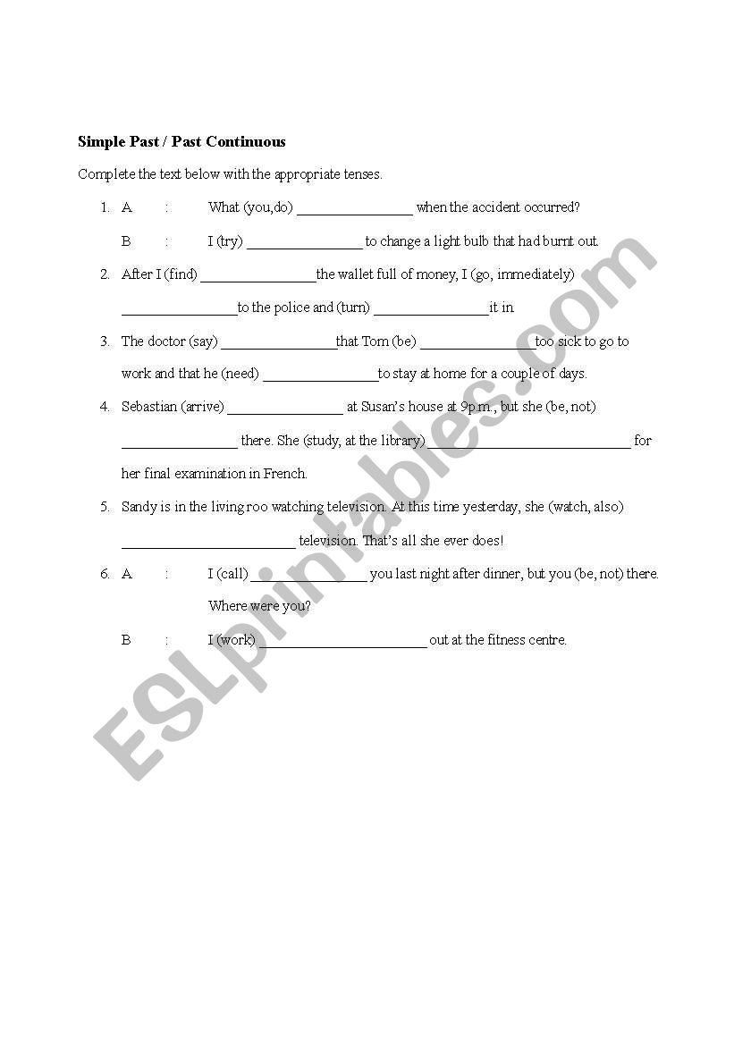 Past Tense worksheet