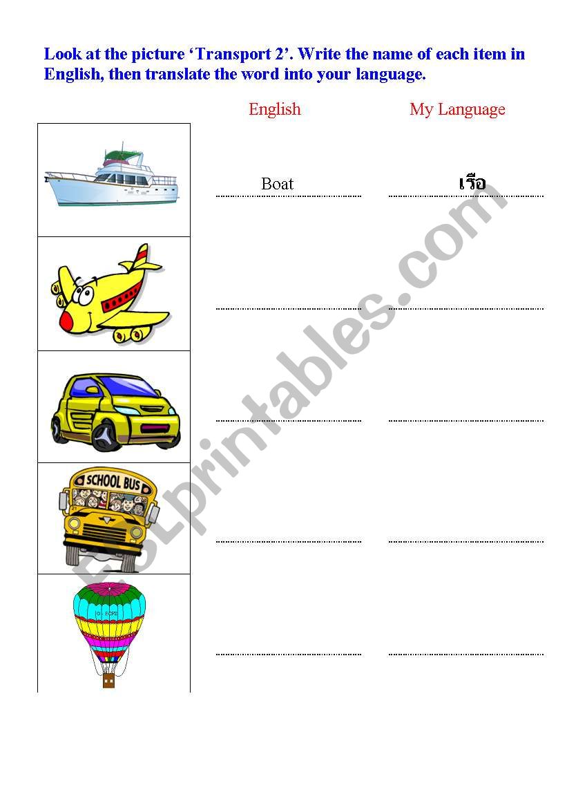 transport worksheet