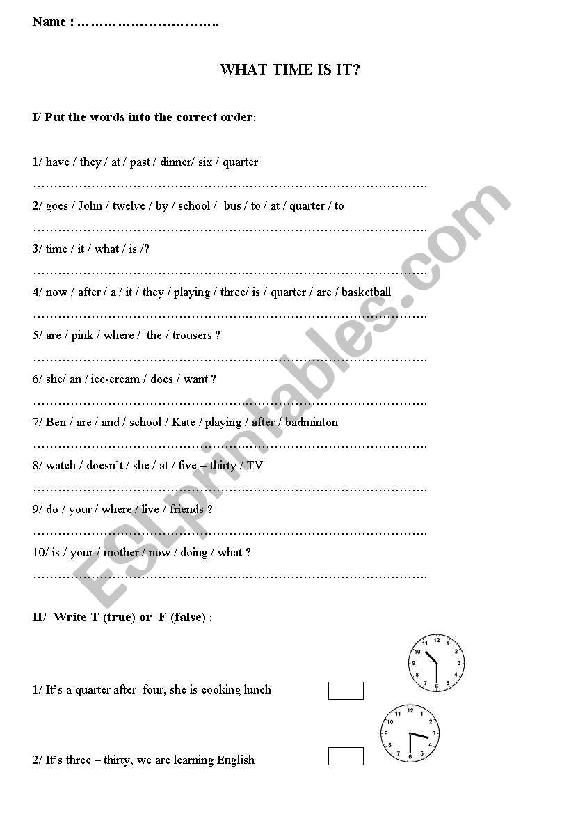 what time is it? worksheet