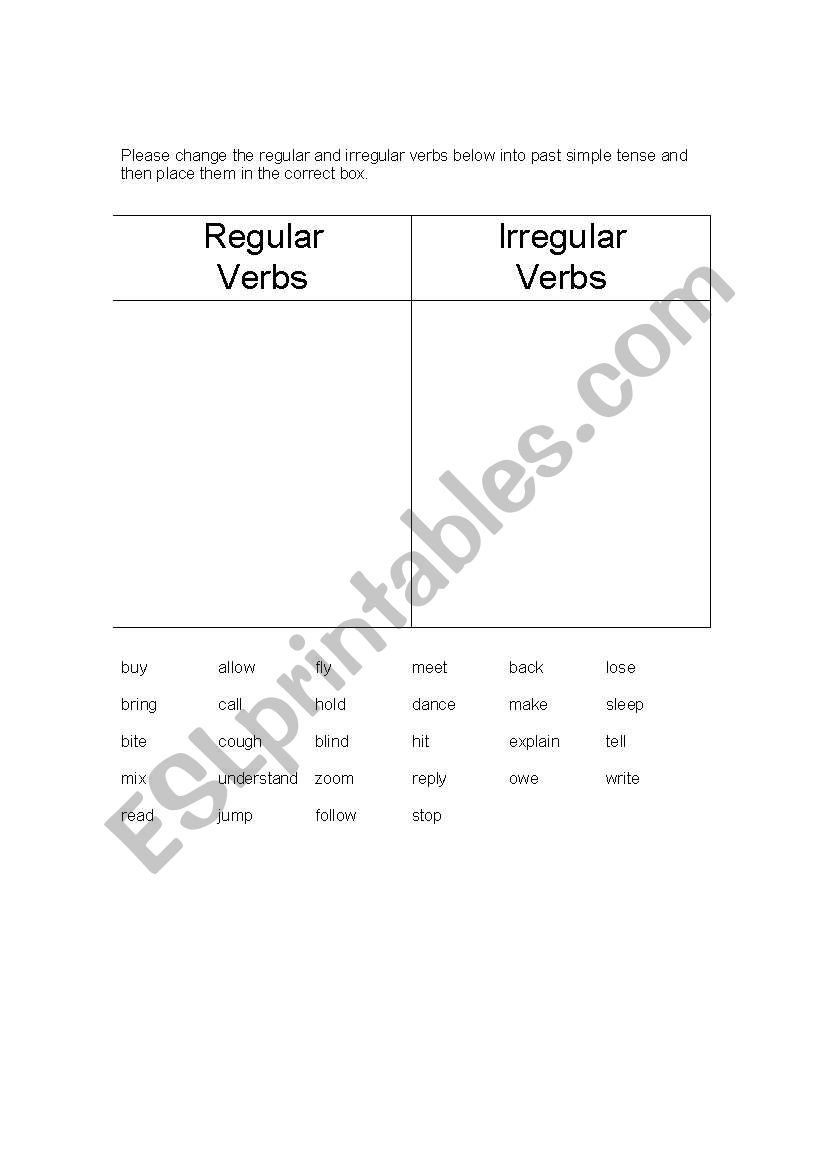 Regular/Irregular Verbs- Simple Past Tense