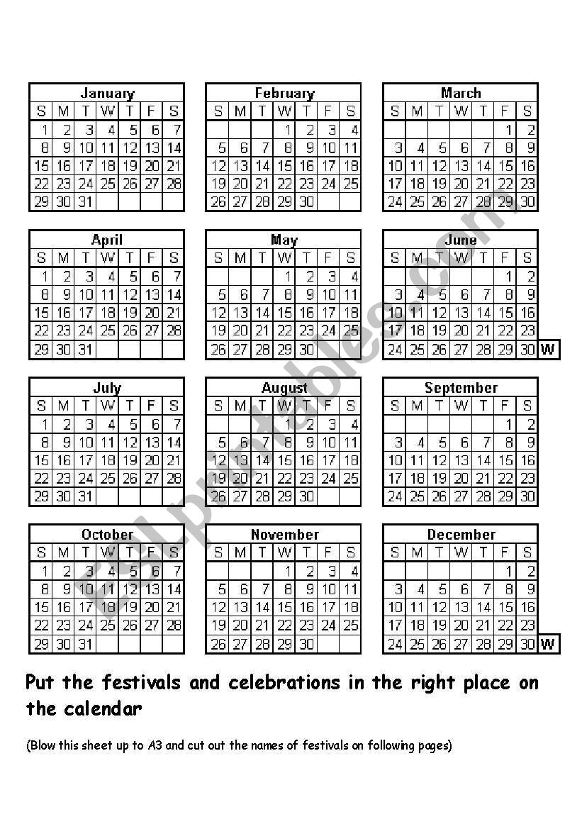 Calendar of festivals and celebrations