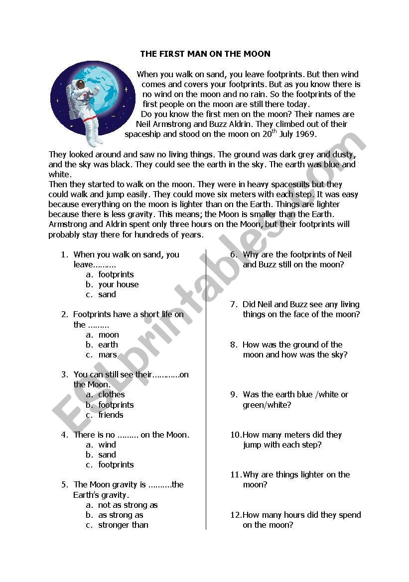 THE FRST MAN ON THE MOON worksheet