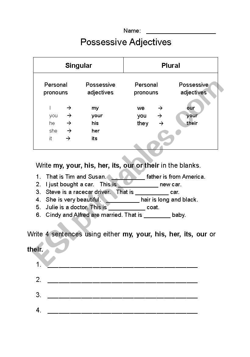 Possesive worksheet