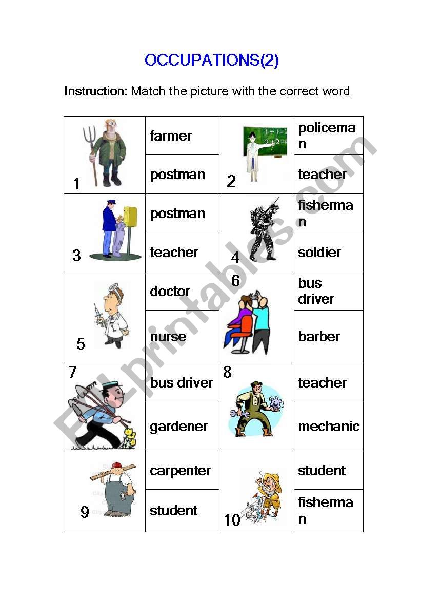 Occupations worksheet