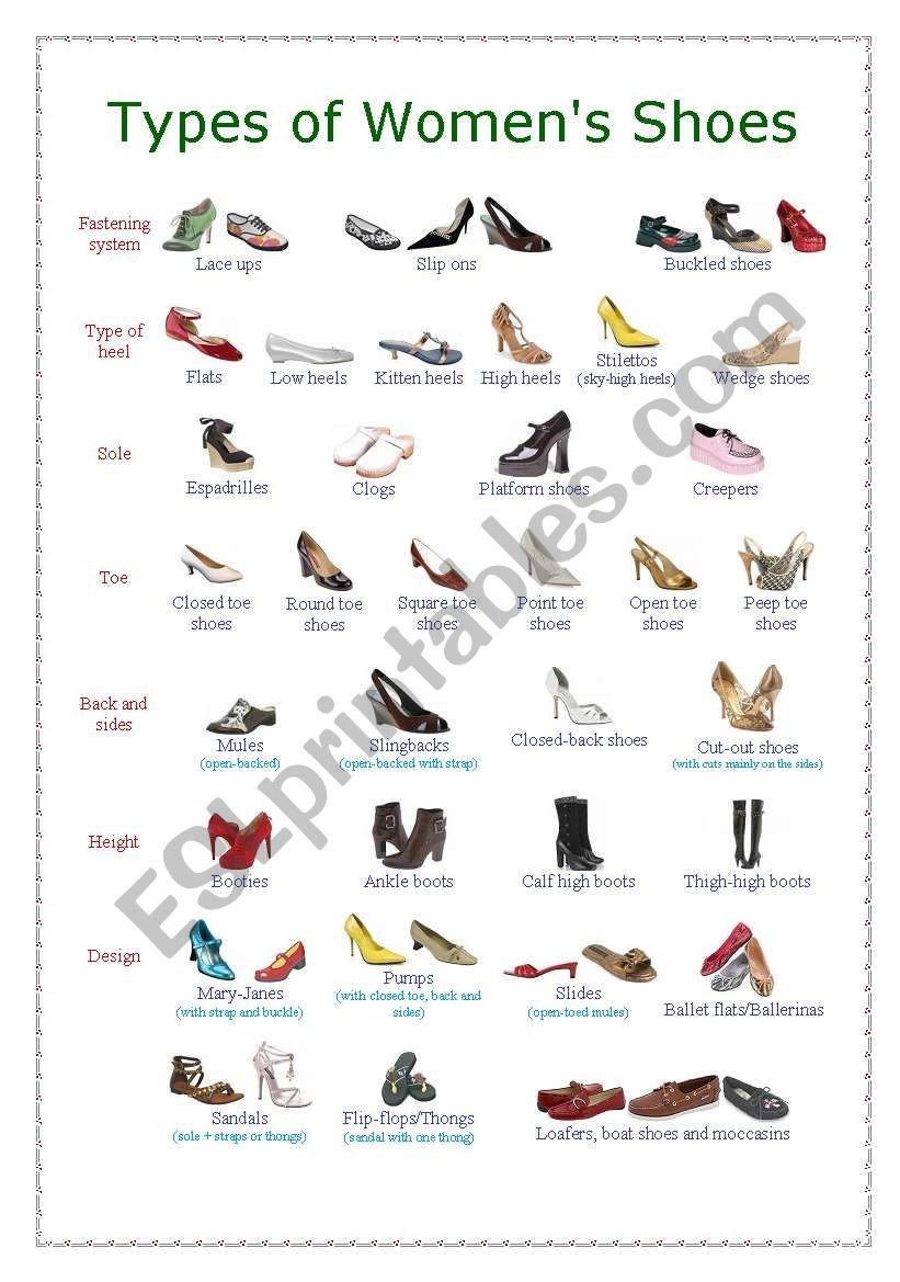 Women´s shoes - ESL worksheet by naron