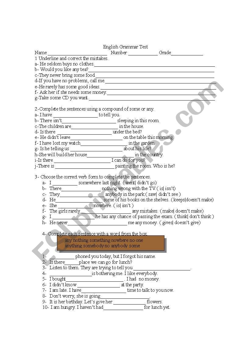 English Test worksheet