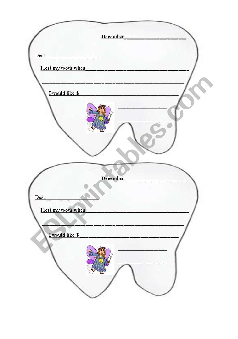 Letter Writing- Tooth fairy worksheet