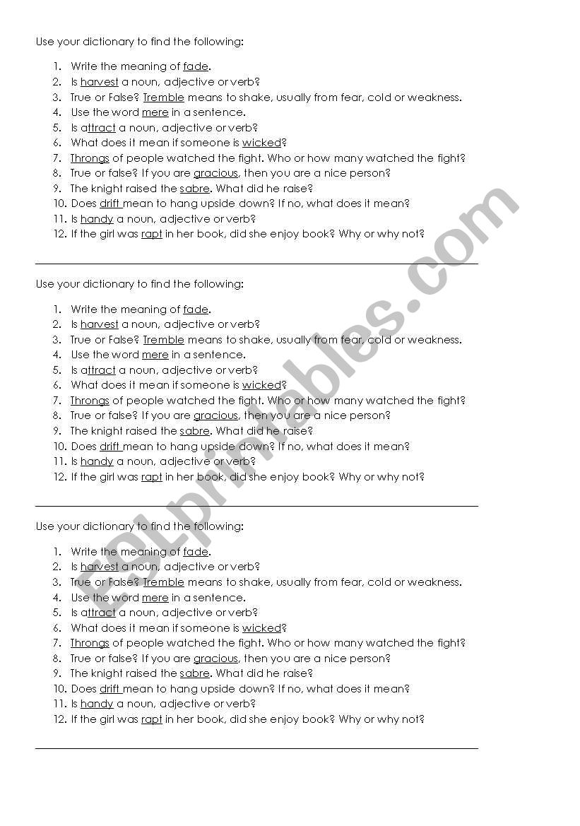 Dictionary Skills 2 worksheet