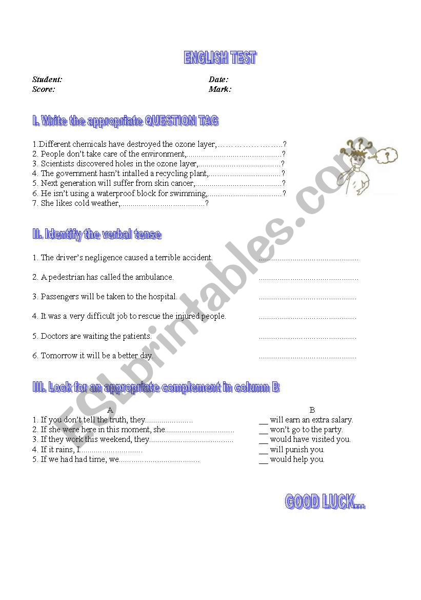 English test worksheet