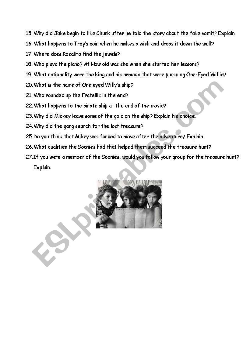 Movie Quiz Goonies Esl Worksheet By Michelle Comeau1982