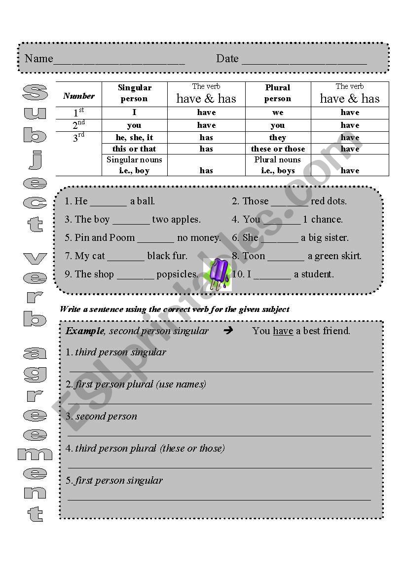 verb agreement worksheet