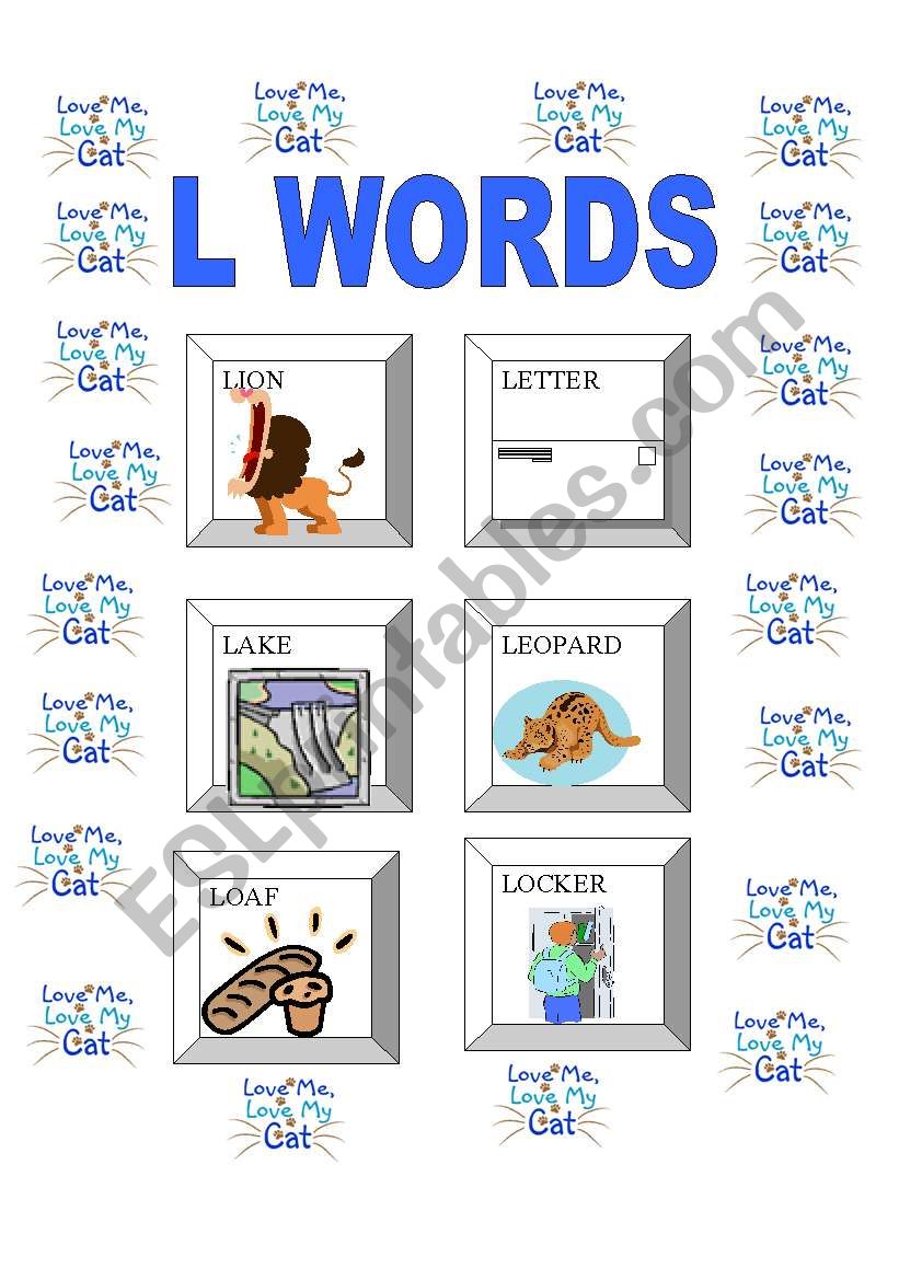 English Worksheets ALPHABET L WORDS