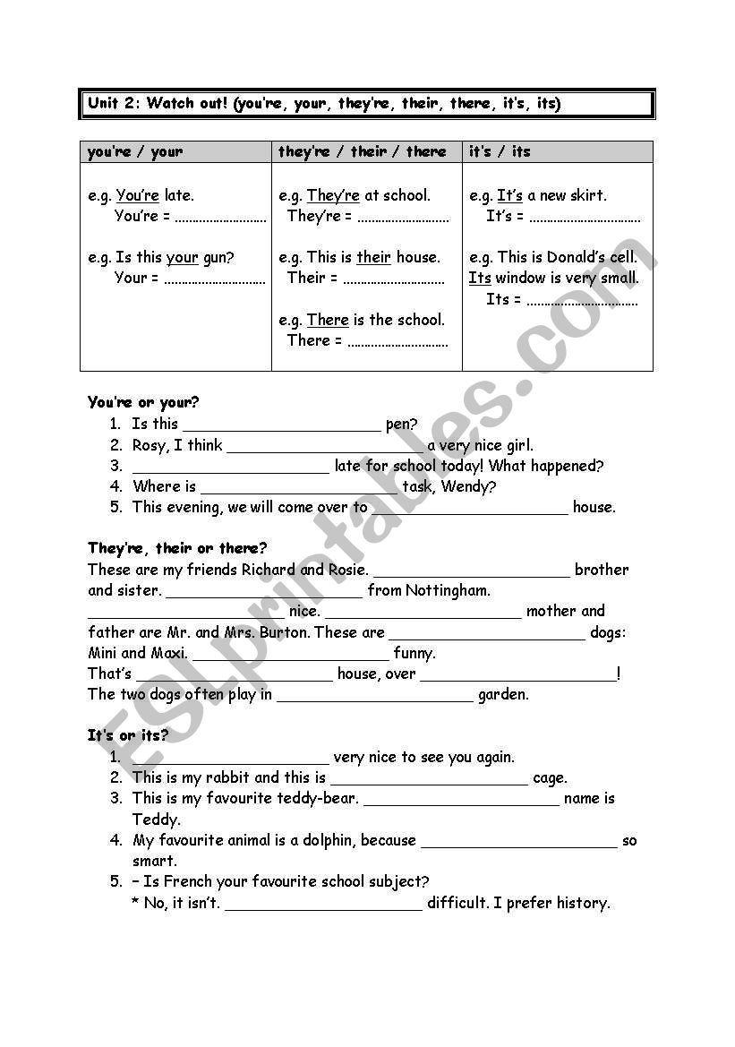 Watch out! worksheet