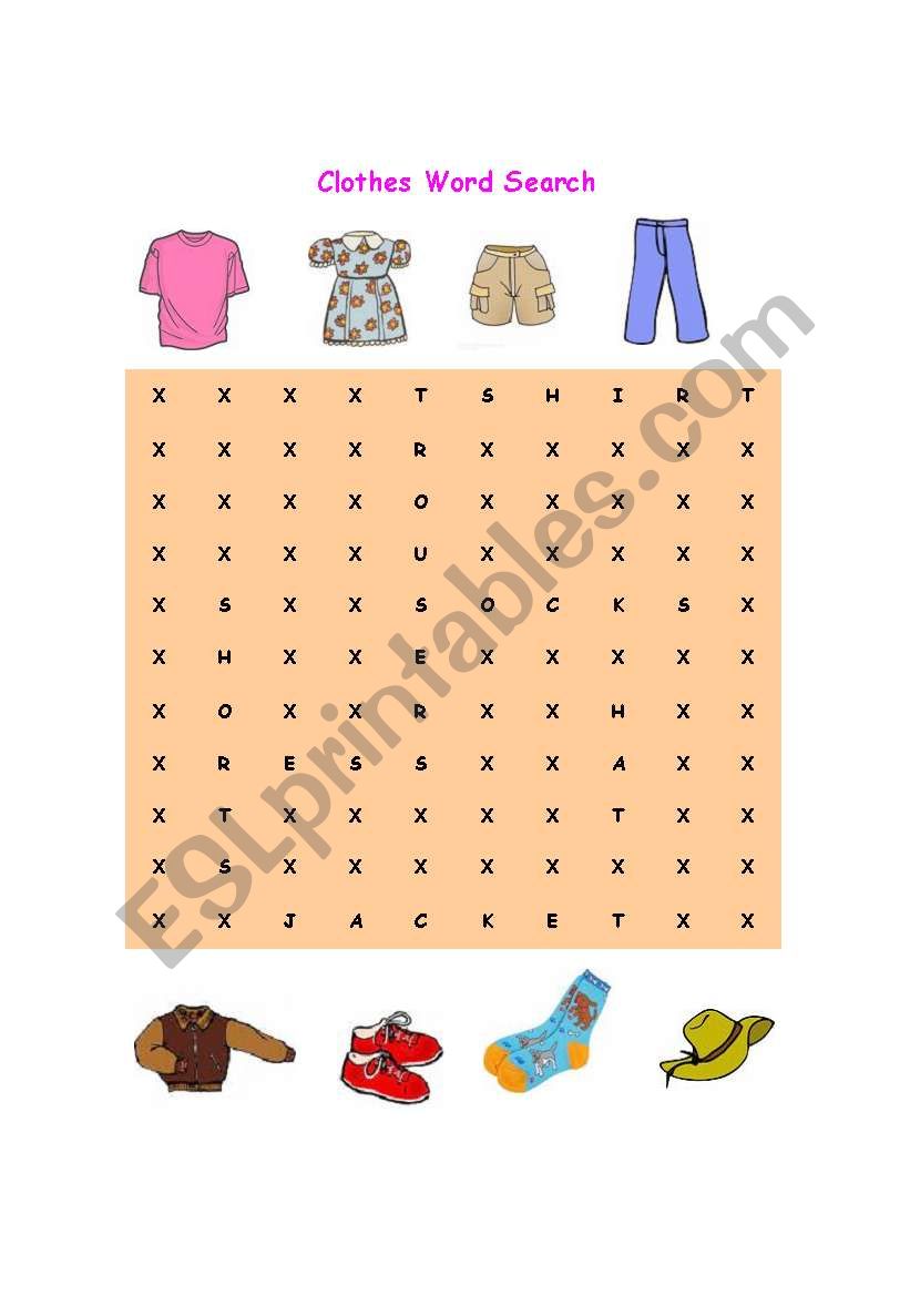 Clothes Word Search worksheet