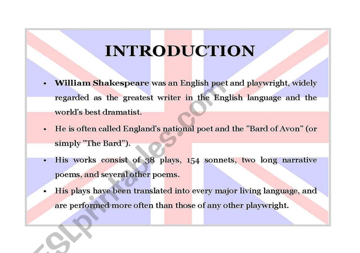 William Shakespeare PART 2 worksheet