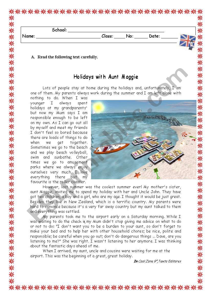 HOLIDAYS WITH AUNT MAGGIE worksheet