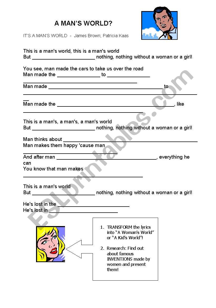 a mans world? worksheet