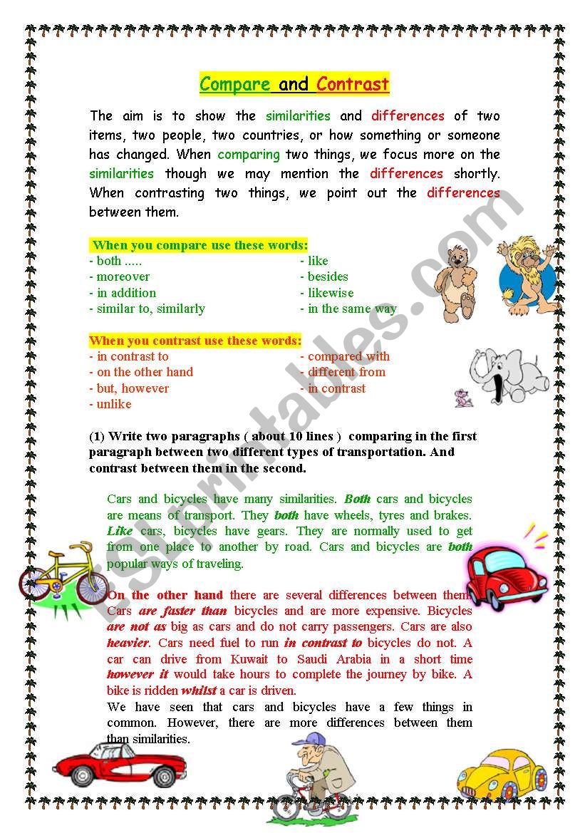 Compare And Contrast ESL Worksheet By Mr Taha2009